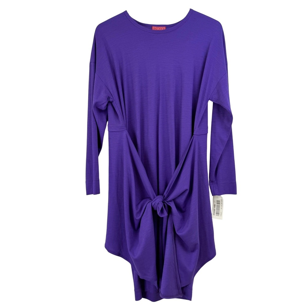 VINTAGE NEW Chacok Nymphea Robe Dress Violet Wool Tie Front Made in France SMALL